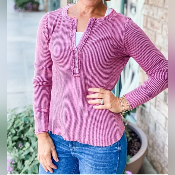 dylan Pink Long Sleeve Waffle Knit Top - Picture 2 of 4